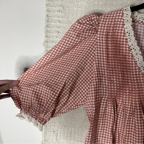 HUNTER BELL terracotta gingham Mia puff sleeve top S - Picture 4 of 8